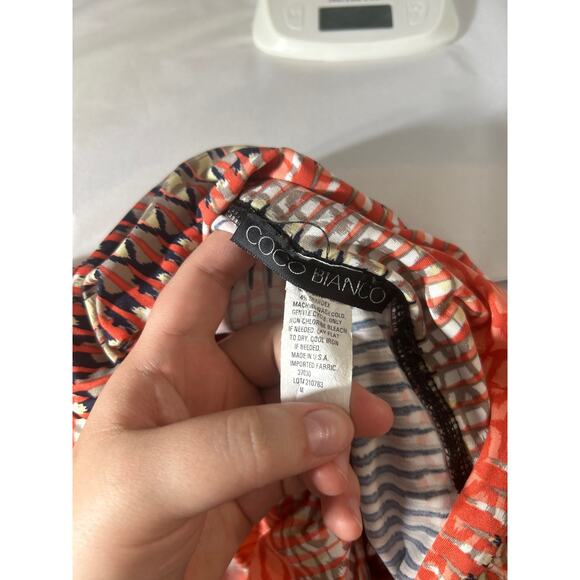 Coco Bianco Palazzo Pants Medium Orange Black Tan Geometric Print Wide Leg - Picture 9 of 9